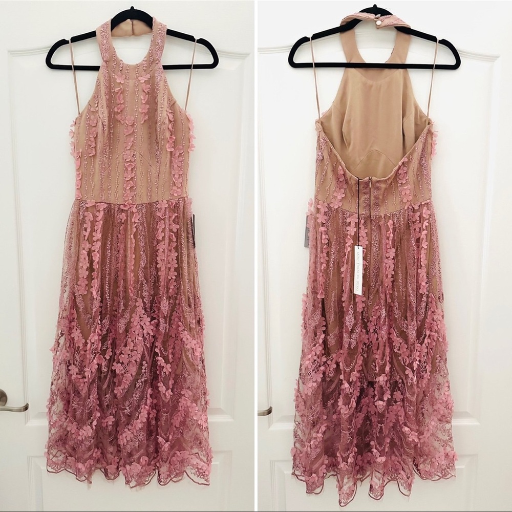 Dress the Population Blush Pink Lace Midi Dress M - Picture 2 of 5